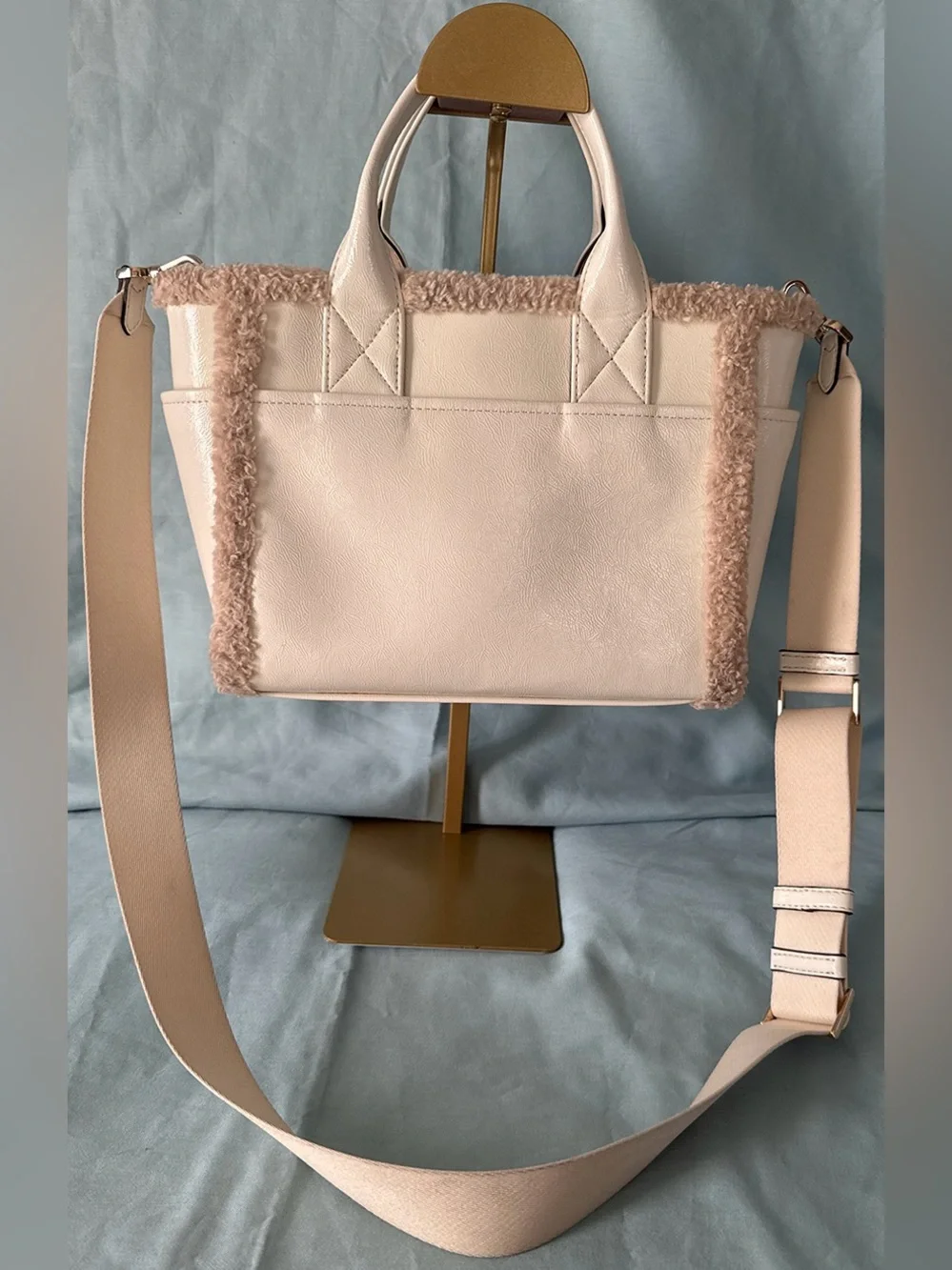 Kate Spade Jett Faux Shearling Trim Tote in Meringue or Cream Color - Picture 2 of 12